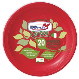 Conf 20 Piatti fondi compostabili D 22cm rosso Dopla