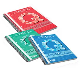 Blocco spiralato Quablock Evoluzion rinforzato 22x29,7cm 4fori 1rigo 80gr 50fg P