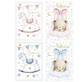Biglietto Battesimo con glitter fantasie assortite Rex Sadoch