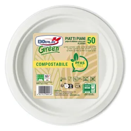 50 Piatti piani D220mm biodegradabili e compostabili Dopla Green