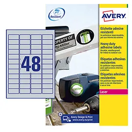 Poliestere adesivo L6009 argento 8fg A4 45,7x21,2mm (48et/fg laser Avery