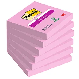 Cf. 6pz 90 foglietti Post-it® Super Sticky 76x76mm 654-6SS rosa