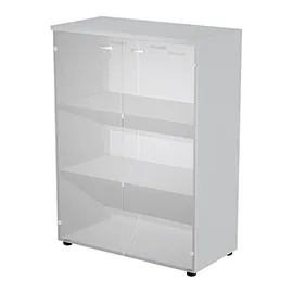 Armadio medio ante vetro 90x45,8xH123cm con struttura grigio