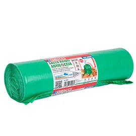 10 Sacchi rifiuti da giardino c/fascetta 80x120cm- 150Lt 56my verde Geko