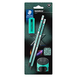 Set 2 matite HB/temperamatite/gomma Norix® turchese Staedtler