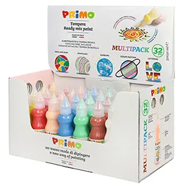 Box 32pz tempera a base d'acqua flacone 50ml colori assortiti Primo