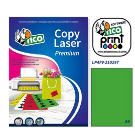 Etichetta adesiva LP4F verde fluo 70fg A4 210x297mm (1et/fg) Tico