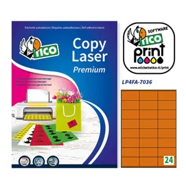 Etichetta adesiva LP4F arancio fluo 70fg A4 70x36mm (24et/fg) Tico