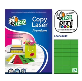 Etichetta adesiva LP4F verde fluo 70fg A4 70x36mm (24et/fg) Tico