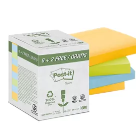 VALUE PACK 10 BLOCCO 100fg Post-it? CARTA RICICLATA COL. ASS. 76X76MM 654-RCP10