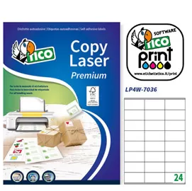 Etichetta adesiva LP4W bianca 100fg A4 70x36mm (24et/fg) Laser Tico