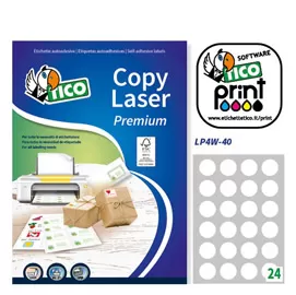 Etichetta adesiva LP4W bianca 100fg A4 tonda ?40mm (24et/fg) Laser Tico