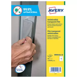 Adesivo antimicrobico in poliestere trasp. 10fg A4 139x99,1mm (4et/fg) Avery