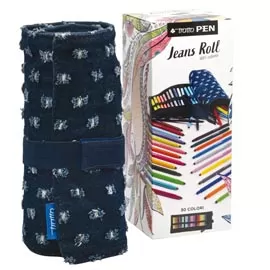 Astuccio 30 pennarelli Tratto Jeans Roll punta media 1.0mm colori assortiti