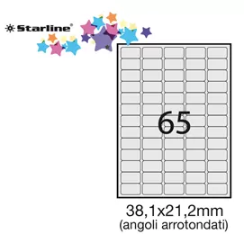 Etichetta adesiva bianca 100fg A4 38,1x21,2mm (65et/fg) angoli tondi STARLINE