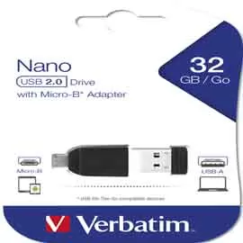 MEMORIA USB2.0 32GB STORE 'N' STAY NANO + OTG MICRO USB ADAPTER